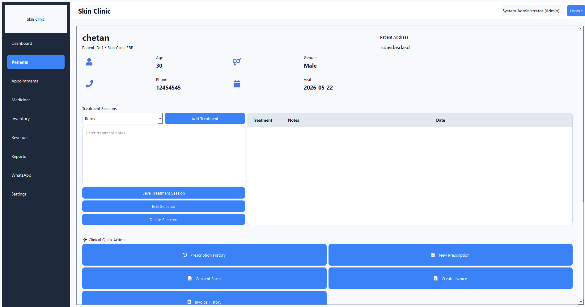 NexClinic ERP screenshot 2