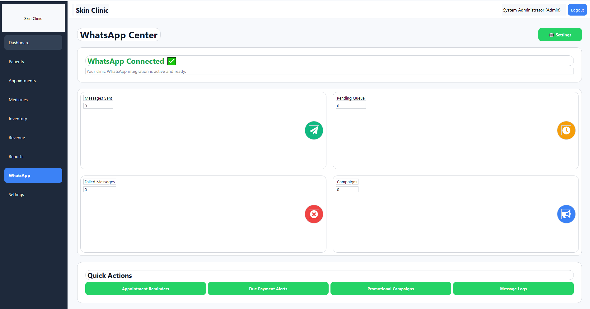 NexClinic ERP WhatsApp center